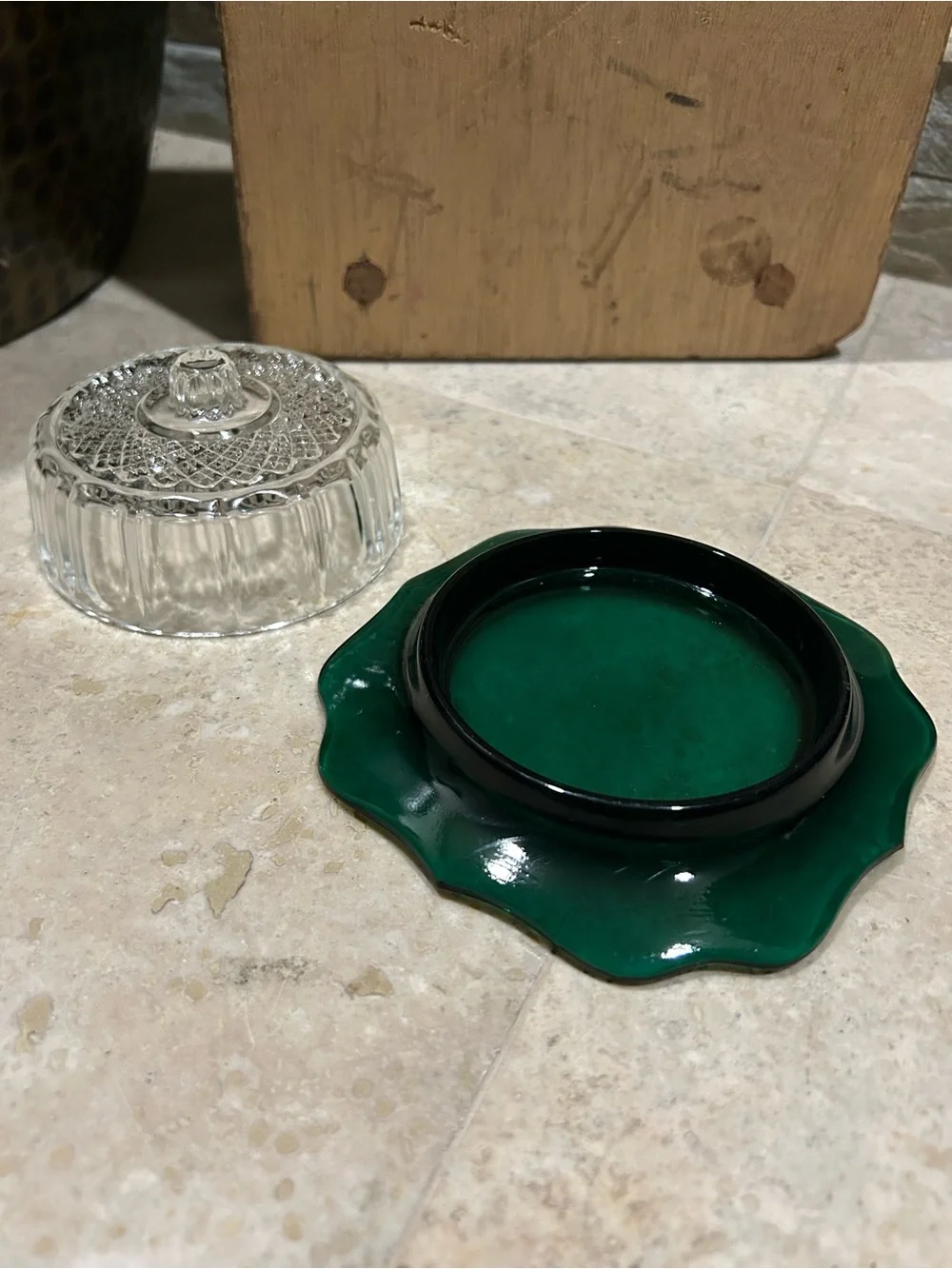 vintage IMPERIAL GLASS emerald green covered butter or cheese dish